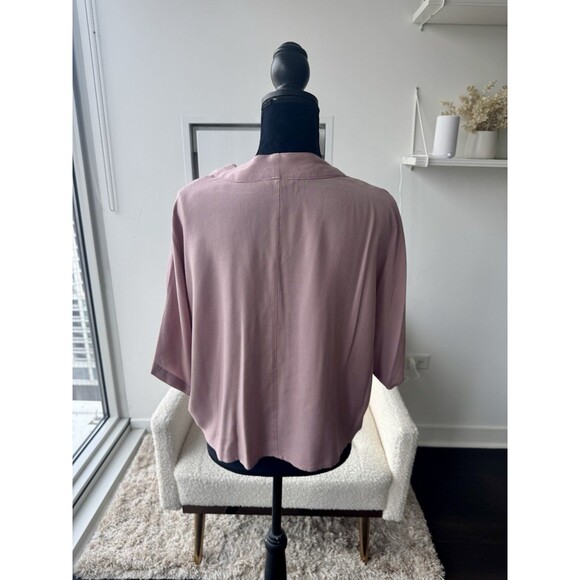 Nordstrom Sim & Sam Pink Button Front Tie Short Sleeve V-Neck Top Size Medium - Picture 2 of 5